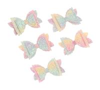 Rainbow Sequin Bow Clips for Toddler Girls, Faux Leather, 5pcs