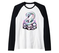 Rainbow Serpent Coiled On Skulls Raglan Baseball Tee