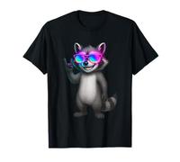Rainbow Shades Raccoon Rock Hand Cartoon Spotlight Vibes Art T-Shirt