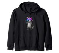Rainbow Shades Raccoon Rock Hand Cartoon Spotlight Vibes Art Zip Hoodie