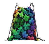 Rainbow Shamrock Drawstring Bag Sport Sack 4 Leaf Clover Drawstring Gym Bag for Kids Adults Water-Resistant Swimming String Backpack for Fitness Running Yoga Travel