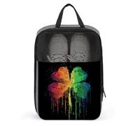 Rainbow Shamrock with Paint Splashes Shoe Bag for Travel Daily Use Anti-dust Storage Carrier Golf Shoe Pouch