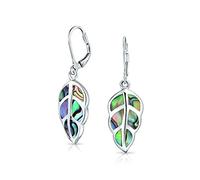 Rainbow Shell Nature Iridescent Leaf Drop Dangle Lever back Abalone Earrings Western Jewelry For Women For Teen .925 Sterling Silver