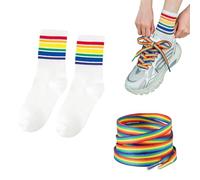 rainbow shoelaces 2 pairs + 1 pair socks lgbtq accessories 140cm long flat thick design colorful for pride parade festival use