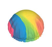 Rainbow Shower Cap Colorful Art Doodle Splashes Brush Strokes Wavy Stripes Large Bath Caps for Women Men Girls Long Hair Waterproof Reusable Hats