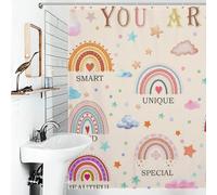 Rainbow Shower Curtain,Inspirational Quotes Cartoon Colorful Cloud Kids Pattern Print Bathroom Bathtubs Curtains Cloth Fabric Home Decor with Hooks Set,72x72Inch