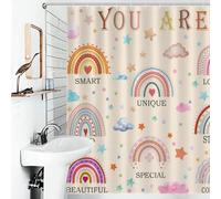 Rainbow Shower Curtain,Inspirational Quotes Cartoon Colorful Cloud Kids Pattern Print Bathroom Bathtubs Curtains Cloth Fabric Home Decor with Hooks Set,66x72Inch