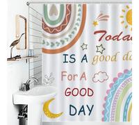 Rainbow Shower Curtain,Quotes Boho Colorful Cartoon Sun Moon Kids Girls Pattern Print Bathroom Bathtubs Curtains Cloth Fabric Home Decor with Hooks Set,66x72Inch