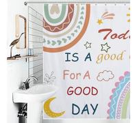Rainbow Shower Curtain,Quotes Boho Colorful Cartoon Sun Moon Kids Girls Pattern Print Bathroom Bathtubs Curtains Cloth Fabric Home Decor with Hooks Set,72x72Inch