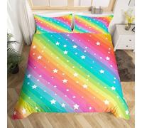 Rainbow Single Duvet Cover Set 3D Printed Colorful Stars Bedding Set Ultra Soft Microfiber Quilt Cover 150x200 cm with 2 Pillowcases with Zipper for Boys Girls Teens a.878