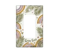 Rainbow Single Rocker Light Switch Cover, Bohemian Nature-Inspired Palm Leaves Triangles Spring Green Plastic Standard Size Switch Plate Decorative for Bedroom Bathroom Kitchen Entrance Decor
