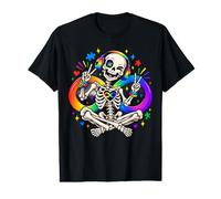 Rainbow Skeleton with Headphones Peace Signs Value Graphic T-Shirt