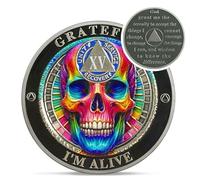 Rainbow Skull 15 Year Sobriety Coin - Grateful I'm Alive AA Coins - Recovery Addiction NA AA Chips and Lockets - 1-10 Years Living Clean Narcotics Alcoholics Anonymous Gifts for Men