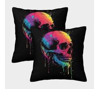 Rainbow Skull Art-Vibrant Graffiti Style Pillow Covers 2 Pack Cozy Pillowcase Cushion Covers with Invisible Zipper Decor for Sofa Living Room Bed Home 40x40cm