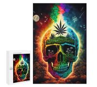 Rainbow Skull with Cannabis Leaf: Year-End Present, 1000 PCS Adult Tabletop Puzzle; for Shared Table Time