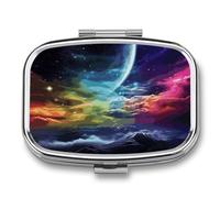 Rainbow Sky and Moon Weekly AM/PM Pill Organizer.Waterproof Portable Compact Travel Pill Organizers.Small Pill Box for Medicine Holder for Vitamins Medication.