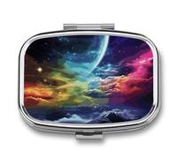 Rainbow Sky Pill Box 2 Compartments Portable Travel Pill Case Mini Medicine Organizer for Pocket Purse Metal Waterproof Medicine Container Holder Vitamin Fish Oil