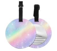 Rainbow Sky Round Luggage Tag 2PCS Galaxy Star PU Leather Travel Bag Tag ID Labels Name Card Holder wtih Buckle for Luggage Suitcase Backpacks
