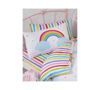 Rainbow Sky Striped Single Fitted Sheet & Pillowcase Set - Candy-Coloured Stripes, Polycotton, UK Single Size, Machine Washable