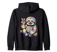 Rainbow Sloth With Peace Sign Zip Hoodie