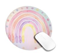 Rainbow Small Mouse Pad, Fanciful Playful Stars Dots Spring Pastel Peach Round Rubber Washable Stitched Edge Cloth Mousepad Idea for Home Office Desk Laptop Gamers Gift Round 8x8 Inch