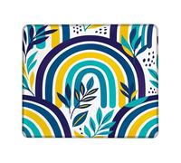 Rainbow Small Mouse Pad, Modern Abstract Leaves Dots Spring Blue Square Rubber Washable Portable Mini Desk Mousepad Decor for Home Office Work Gaming Desk Square 8x10 Inch