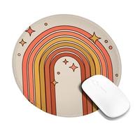 Rainbow Small Mouse Pad, Modern Minimalistic Stars Circles Spring Coral Round Rubber Non Slip Stitched Edge Cloth Mousepad Desk Accessories for Gaming Computer Laptop Round 8x8 Inch