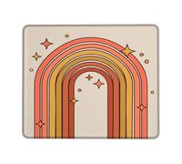 Rainbow Small Mouse Pad, Modern Minimalistic Stars Circles Spring Coral Square Rubber Washable Stitched Edge Cloth Mousepad Decor for Home Office Work Gaming Desk Square 8x10 Inch