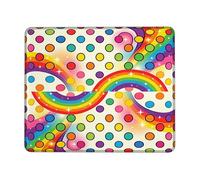 Rainbow Small Mouse Pad, Playful Colorful Dots Swirls Vibrant Multicolor Square Rubber Washable Stitched Edge Cloth Mousepad Idea for Home Office Desk Laptop Gamers Gift Square 8x10 Inch