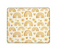 Rainbow Small Mouse Pad, Playful Fanciful Sun Heart Spring Yellow Square Rubber Smooth Portable Mini Desk Mousepad Accessories for Office Home Computer Laptop Square 8x10 Inch