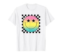 Rainbow Smile Face Shirt Cute Checkered Smiling Happy Face T-Shirt