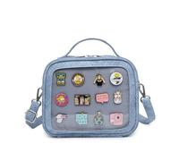 RAINBOW SMILE Ita Bag - Kawaii Crossbody Purse with Clear Shoulder Strap and Pin Display, 23-light Blue/Crocodile