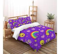 Rainbow Smiley Bedding Set Theme Bedspread Cute Sky Insects Duvet Cover Set Microfiber Comforter Cover Universal for All Seasons Pillowcase Double（200x200cm）