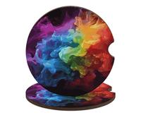 Rainbow Smoke Car Coasters 2 Pack Universal Non-Slip Drink Cup Coasters with Cork Base and Finger Notch Car Accessories for Women Men