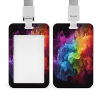 Rainbow Smoke ID Badge Holder Waterproof Card Protector Push-Pull Slot Work ID Card Holder with Lanyard Personalized Detachable Card Holders for Office Corporate Use