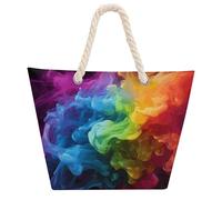 Rainbow Smoke Large Tote Bag for Women, Waterproof Durable Beach Bag with Hemp Rope Handle, Multifunctional Hemp Rope Shopping Bag for Beach Park Travel Work Daily Use