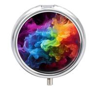 Rainbow Smoke Pill Box 3-Compartment Travel Pill Organizer Portable Round Medicine Case with Mirror Design for Vitamins, Jewelry & Essentials Durable Pocket Pillbox for Purse, Camping