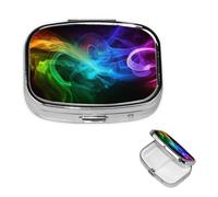 Rainbow Smoke Square Metal Pill Box 2 Compartment Cute Travel Pill Organizer Case Portable Medicine Vitamin Organizer Pill Case for Women Men Travel Unique Gift