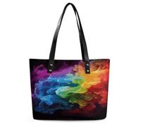 Rainbow Smoke Tote Bag Large Soft Leather Purse with Zipper Lightweight Ladies Shoulder Handbag