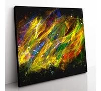 Rainbow Smoke Vol No.7 Paint Splash Modern Canvas Wall Art Print Ready to Hang, Framed Picture for Living Room Bedroom Home Office Décor, 35x35 cm (14x14 Inch)