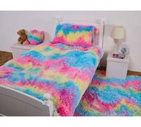 Rainbow Snuggle Scape Duvet Set - Soft, Warm & Cosy Luxury Kids Bedding, Fluffy Fur Cover (Rainbow Icecream, Single)