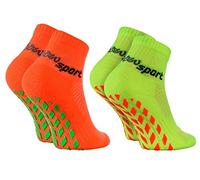 Rainbow Socks - Boy Girl Terry Sport Non Slip Ankle Socks - 2 Pairs - Orange Green - Size 7-11