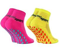 Rainbow Socks - Boy Girl Terry Sport Non Slip Ankle Socks - 2 Pairs - Pink Yellow - Size 7-11
