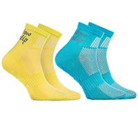 Rainbow Socks - Boys Girls Cotton Non Slip Grip ABS Sport Socks - 2 Pairs - Turquoise Yellow - Size Kids 7-11