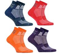 Rainbow Socks - Boys Girls Cotton Non Slip Grip ABS Sport Socks - 4 Pairs - Jeans Purple Orange Red - Size Kids 11,5-2,5