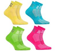 Rainbow Socks - Boys Girls Cotton Non Slip Grip ABS Sport Socks - 4 Pairs - Yellow Green Turquoise Pink - Size Kids 11,5-2,5