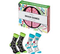 Rainbow Socks - Brain Games Socks Box - Women’s Men’s Novelty Colourful Gift Socks for Sudoku and Crossword Fans - Box of Socks and Brain Games - 2 Pairs - Size UK 4-7