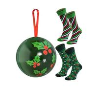 Rainbow Socks - Christmas Ball Socks Men Women - Dark Green - 2 Pairs - Size 7,5-11