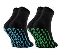 Rainbow Socks - Girl Neon Sneaker Sport Glitter Non Slip - 2 Pairs - Black Blue Green ABS - Size 7-11