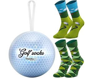 Rainbow Socks - Golf Ball With Golf Socks Inside - As A Gift For Golf Fans, Prestigious Sport, Elegance, And Class - 2 Pairs Of Socks For Women And Men - Size 7.5-11